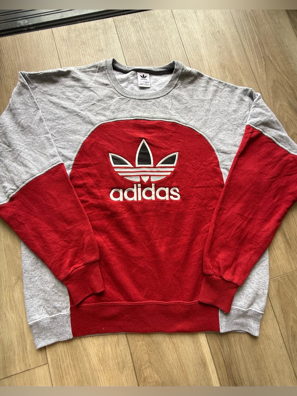Reworked upcycled adidas Men’s Red & Gray Trefoil Crewneck Sweatshirt